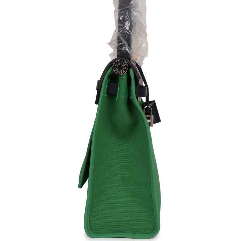 Hermes Herbag Zip PM 31 Bambou Toile H/Bleu Indigo Vache Hunter Palladium Hardware - Image 3