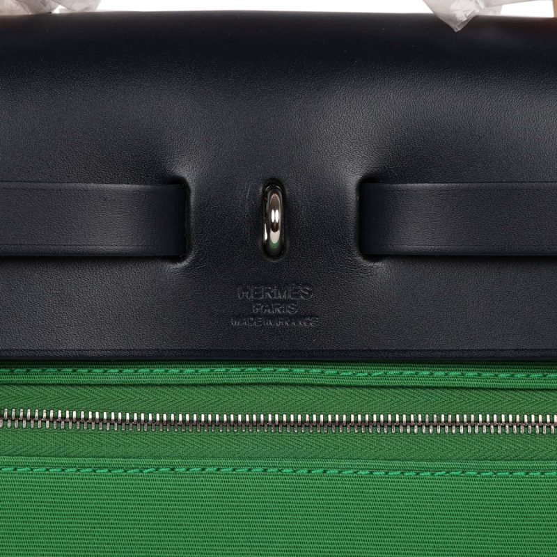 Hermes Herbag Zip PM 31 Bambou Toile H/Bleu Indigo Vache Hunter Palladium Hardware - Image 7