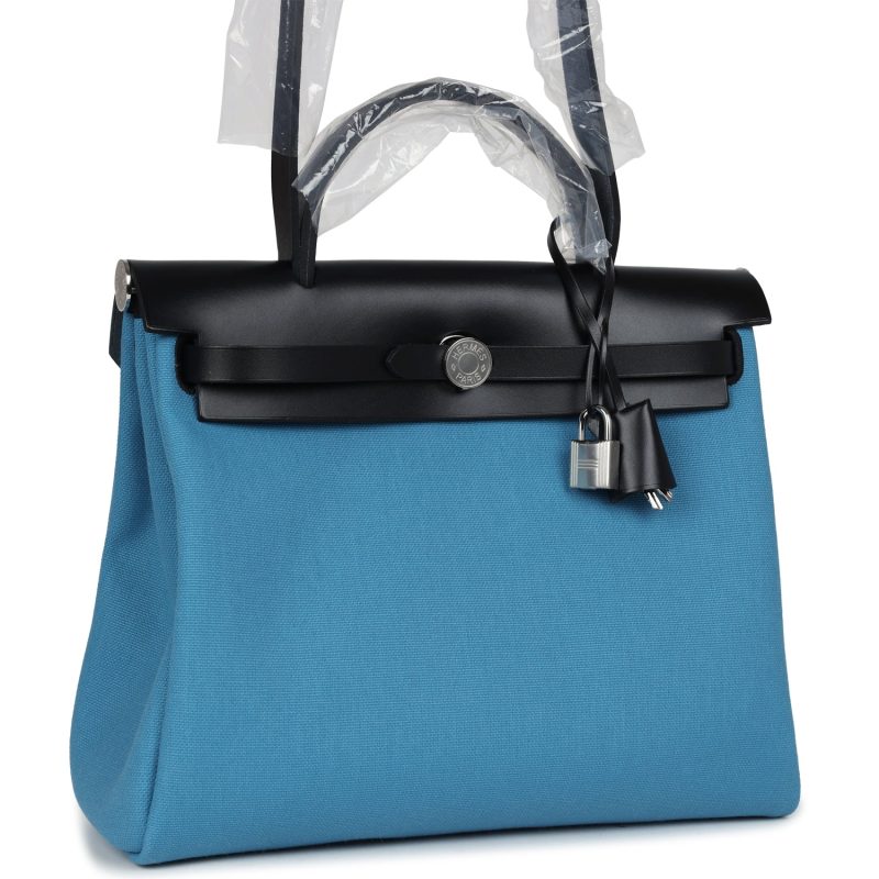 Hermes Herbag Zip PM 31 Blue Jean Toile H and Black Vache Hunter Palladium Hardware - Image 2
