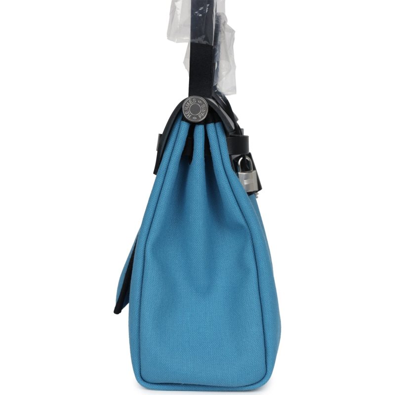 Hermes Herbag Zip PM 31 Blue Jean Toile H and Black Vache Hunter Palladium Hardware - Image 3
