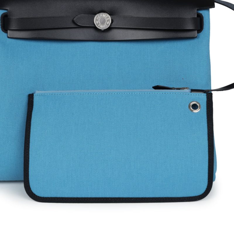 Hermes Herbag Zip PM 31 Blue Jean Toile H and Black Vache Hunter Palladium Hardware - Image 6