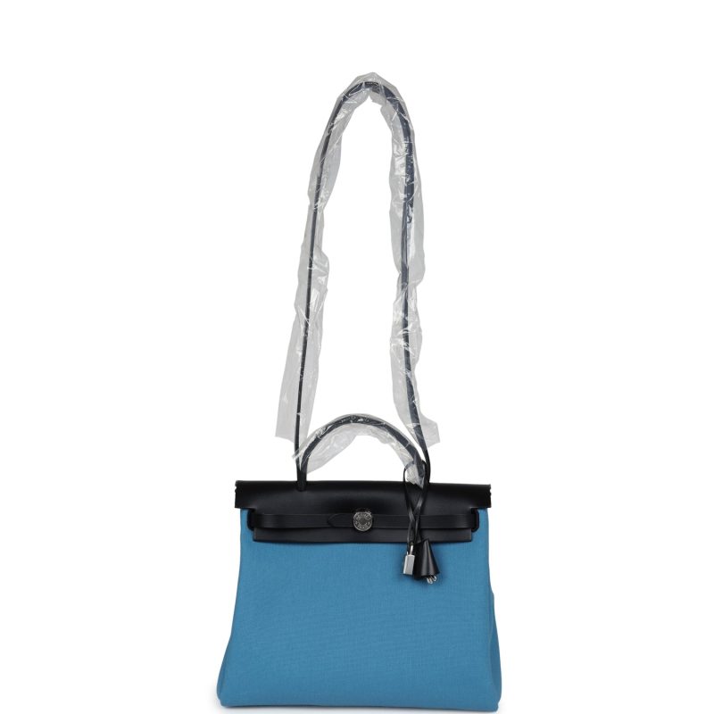 Hermes Herbag Zip PM 31 Blue Jean Toile H and Black Vache Hunter Palladium Hardware - Image 7