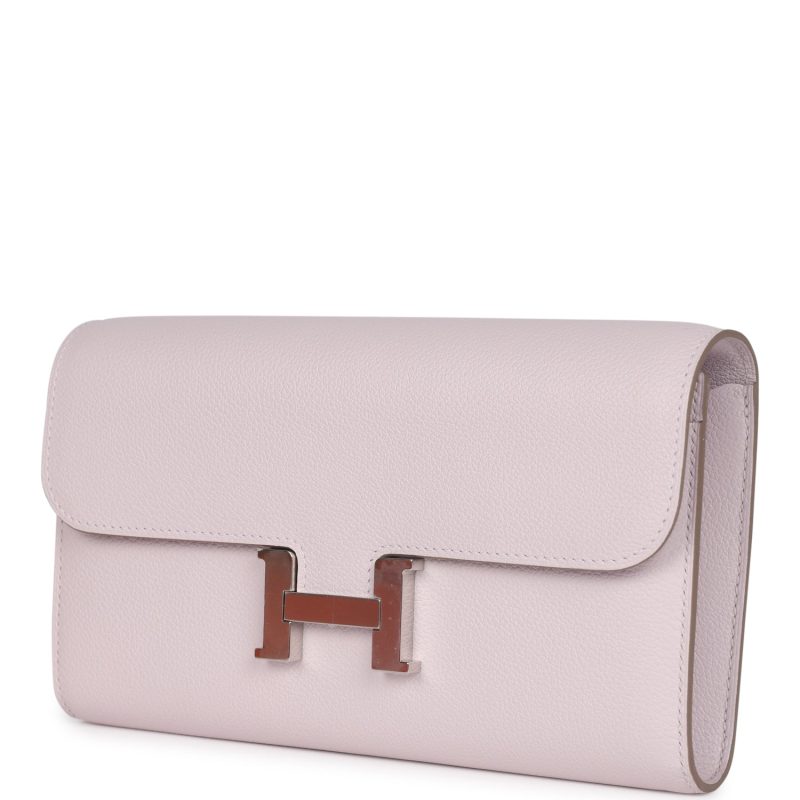 Hermes Constance Wallet To Go Mauve Pale Evercolor Palladium Hardware - Image 5