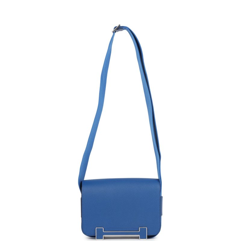Hermes Geta Bag Bleu France Chevre Palladium Hardware - Image 5