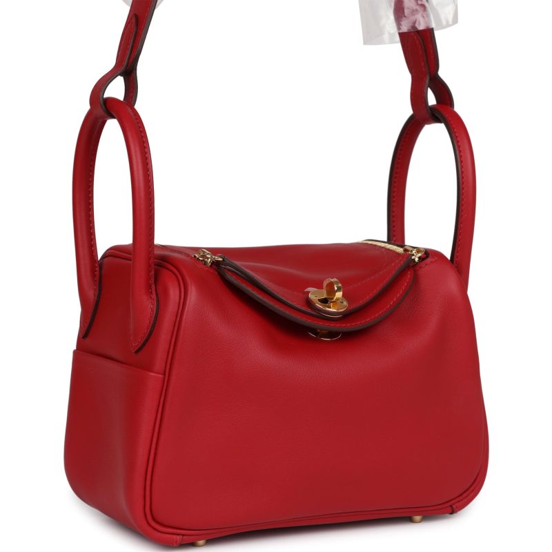 Hermes Mini Lindy Rouge Casaque Swift Gold Hardware - Image 2