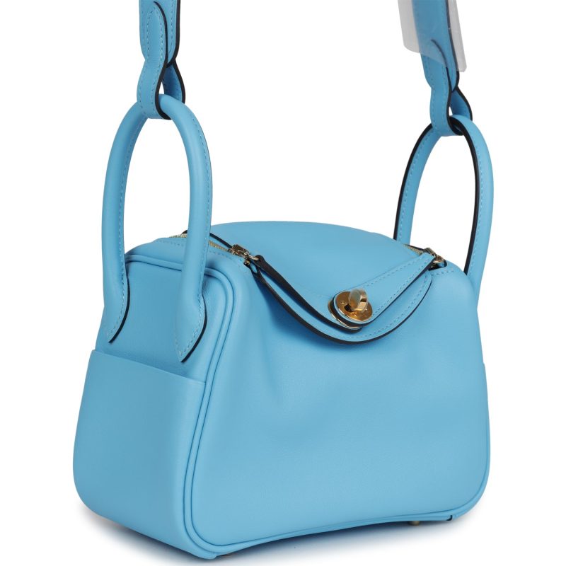 Hermes Mini Lindy Celeste Swift Gold Hardware - Image 2