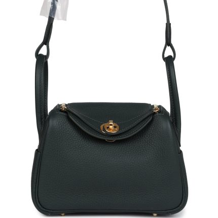Hermes Mini Lindy Vert Fonce Clemence Gold Hardware