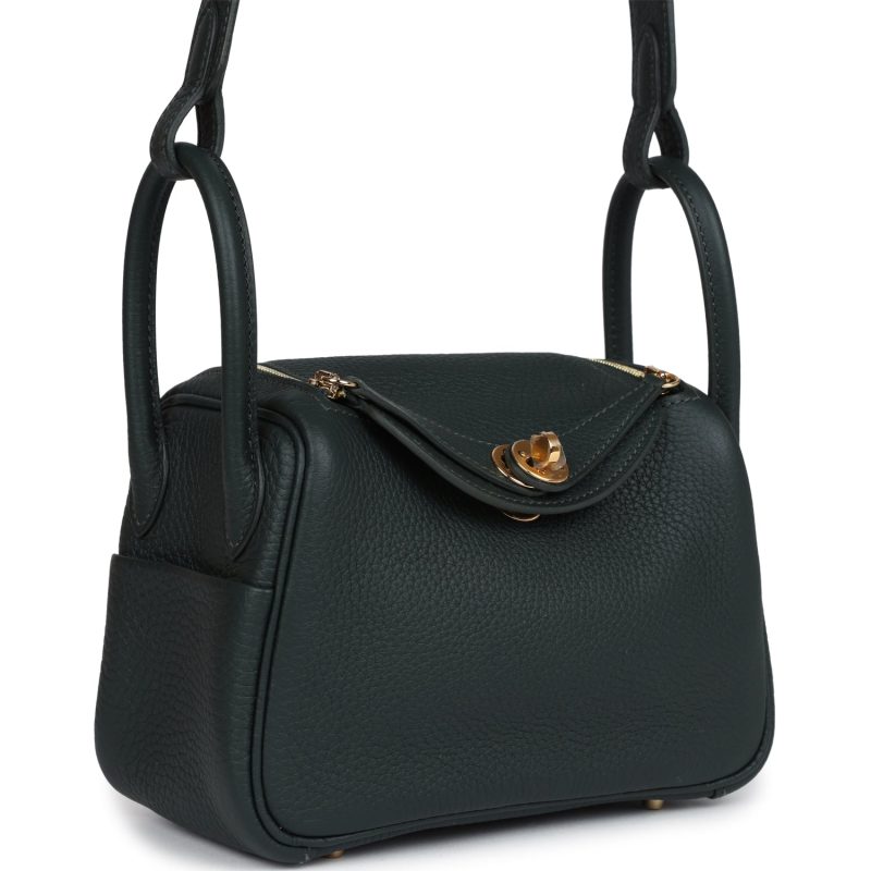 Hermes Mini Lindy Vert Fonce Clemence Gold Hardware - Image 2