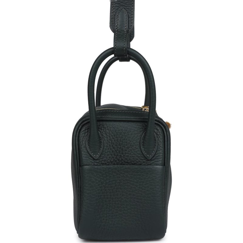 Hermes Mini Lindy Vert Fonce Clemence Gold Hardware - Image 3