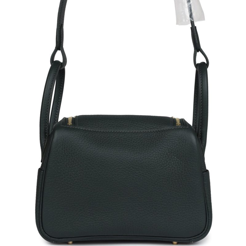Hermes Mini Lindy Vert Fonce Clemence Gold Hardware - Image 4