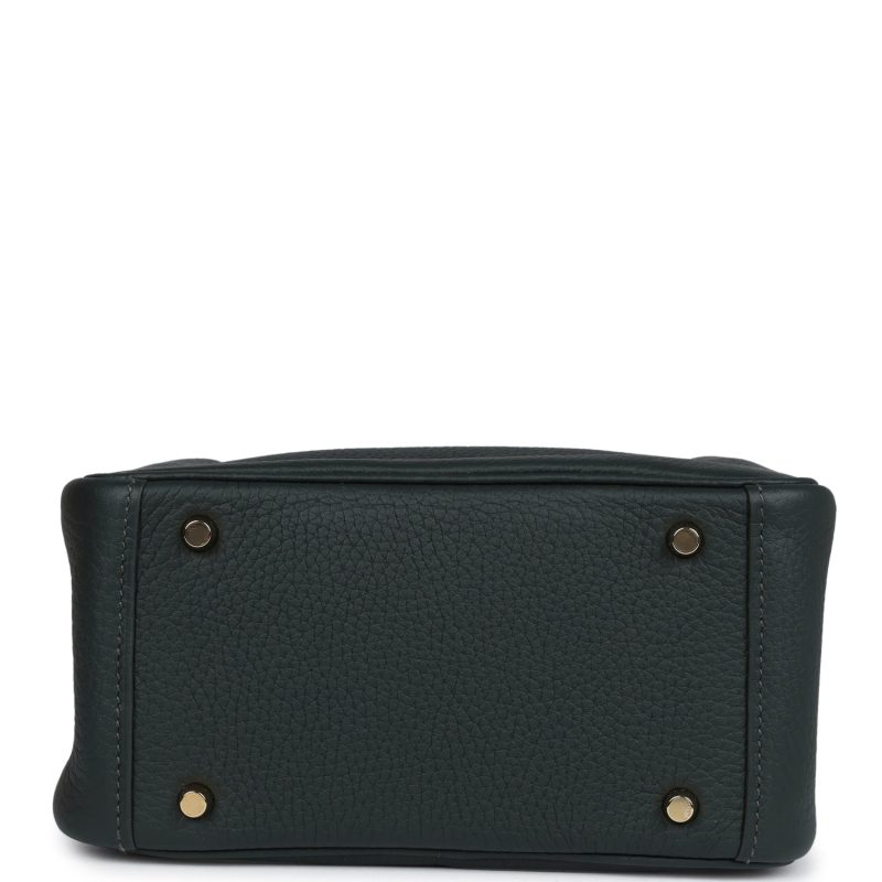 Hermes Mini Lindy Vert Fonce Clemence Gold Hardware - Image 5