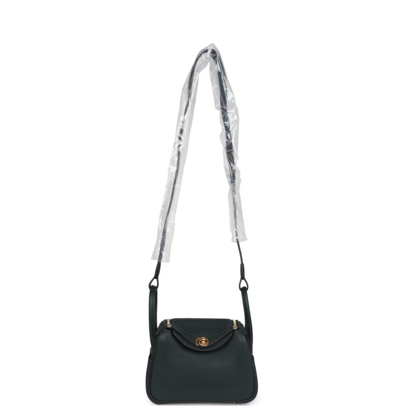 Hermes Mini Lindy Vert Fonce Clemence Gold Hardware - Image 6