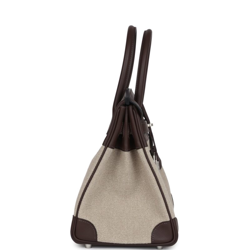 Hermes Birkin 30 Bivouac Ficelle Canvas and Moka Swift Palladium Hardware - Image 3