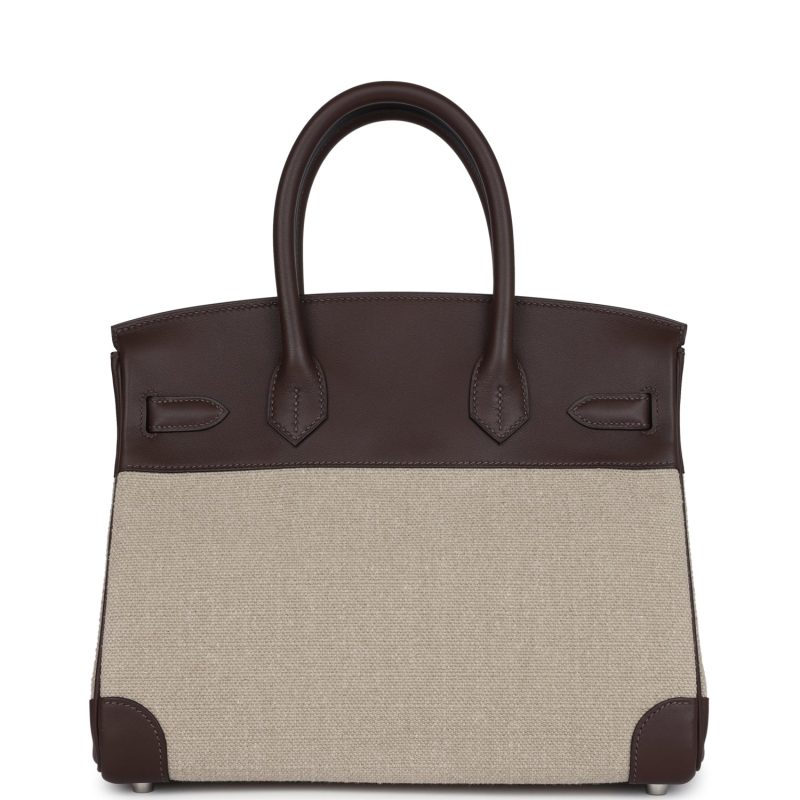 Hermes Birkin 30 Bivouac Ficelle Canvas and Moka Swift Palladium Hardware - Image 4