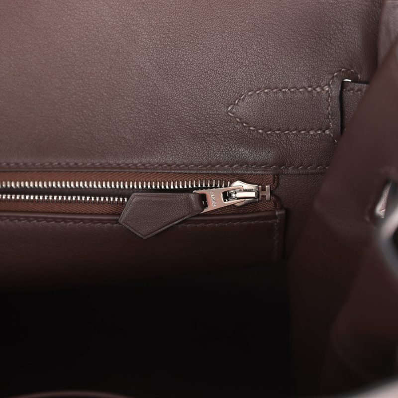 Hermes Birkin 30 Bivouac Ficelle Canvas and Moka Swift Palladium Hardware - Image 8