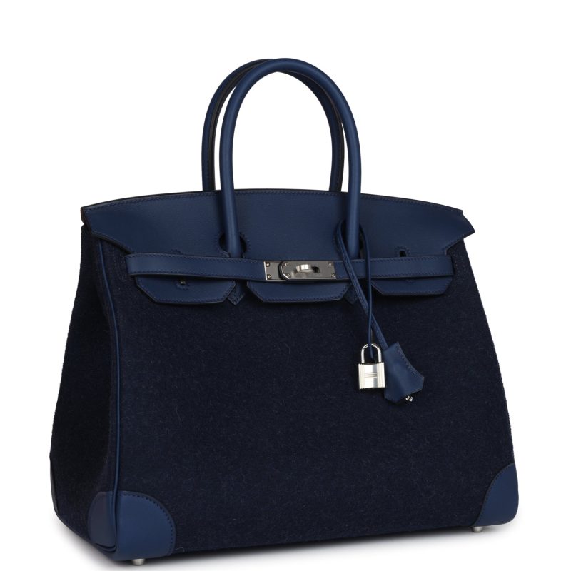 Hermes Birkin 35 Bleu Nuit Feutre Wool and Bleu De Malte Swift Palladium Hardware - Image 2