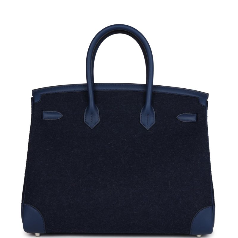 Hermes Birkin 35 Bleu Nuit Feutre Wool and Bleu De Malte Swift Palladium Hardware - Image 4