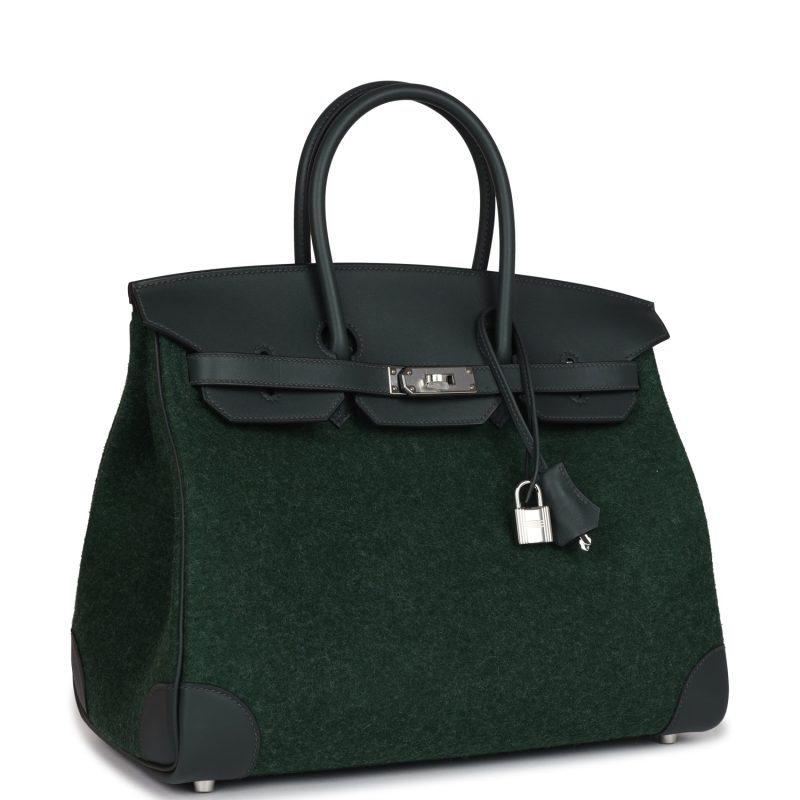 Hermes Birkin 35 Vert Anglais Feutre Wool and Vert Fonce Feutre Swift Palladium Hardware - Image 2
