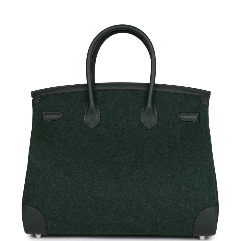 Hermes Birkin 35 Vert Anglais Feutre Wool and Vert Fonce Feutre Swift Palladium Hardware - Image 4