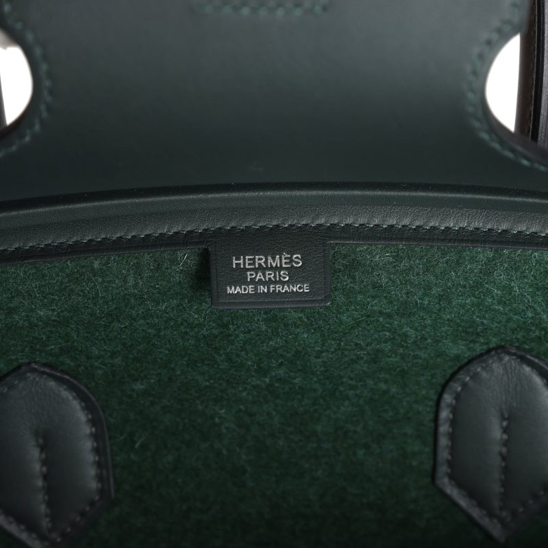 Hermes Birkin 35 Vert Anglais Feutre Wool and Vert Fonce Feutre Swift Palladium Hardware - Image 6