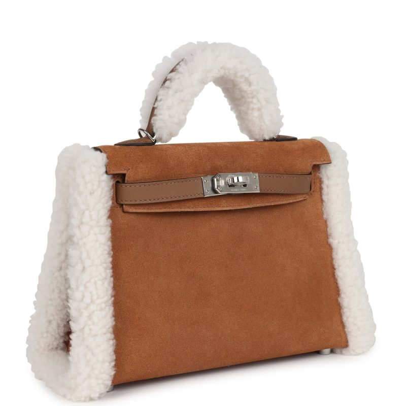 Hermes Teddy Kelly 20 Chamois Shearling and Swift Palladium Hardware - Image 2