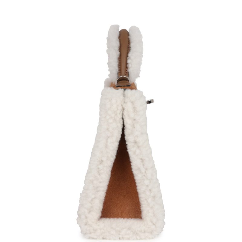 Hermes Teddy Kelly 20 Chamois Shearling and Swift Palladium Hardware - Image 3