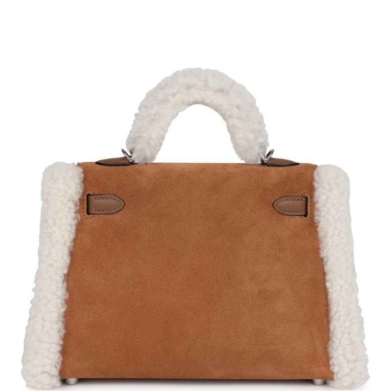 Hermes Teddy Kelly 20 Chamois Shearling and Swift Palladium Hardware - Image 4