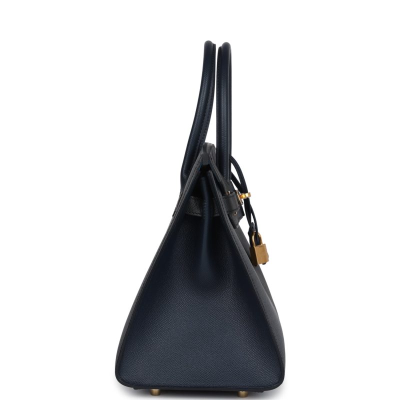 Hermes Casaque Birkin Sellier 30 Black, Bleu Indigo and Bleu Zanzibar Epsom Gold Hardware - Image 3