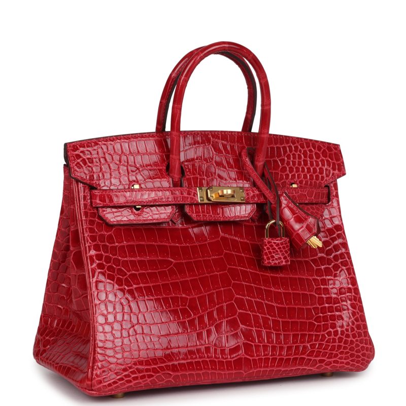 Hermes Birkin 25 Braise Shiny Porosus Crocodile Gold Hardware - Image 2