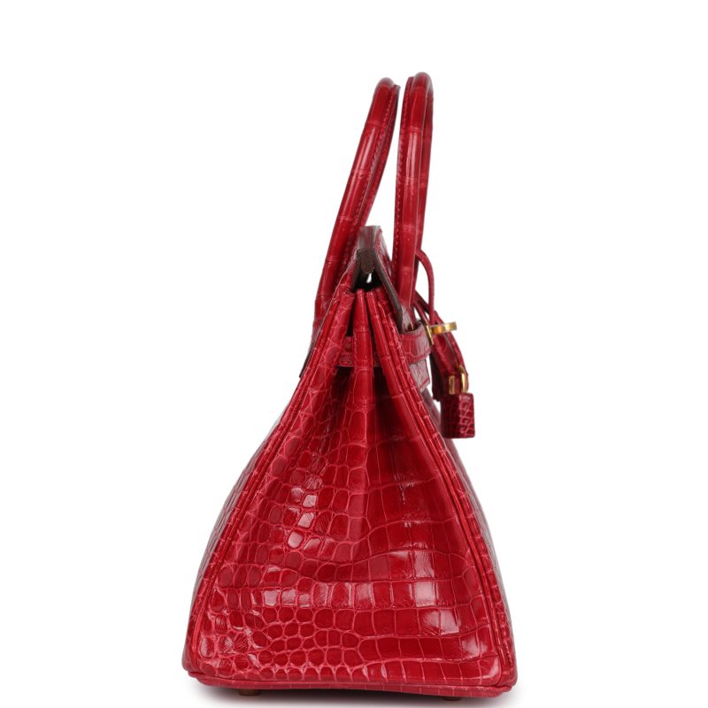 Hermes Birkin 25 Braise Shiny Porosus Crocodile Gold Hardware - Image 3