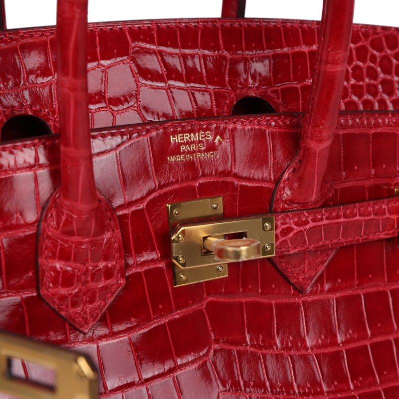 Hermes Birkin 25 Braise Shiny Porosus Crocodile Gold Hardware - Image 6