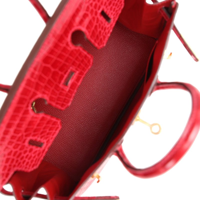 Hermes Birkin 25 Braise Shiny Porosus Crocodile Gold Hardware - Image 7