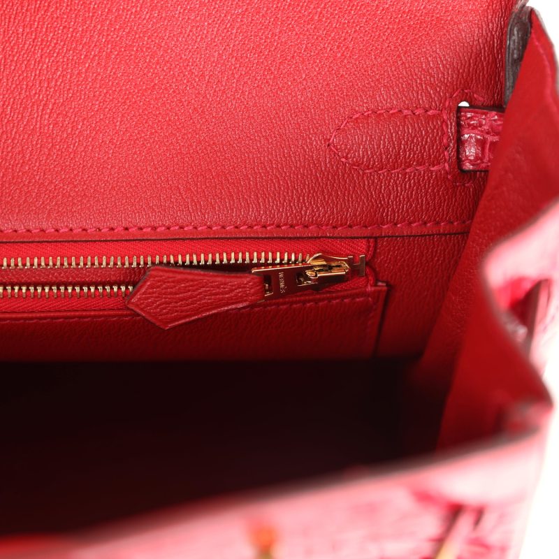 Hermes Birkin 25 Braise Shiny Porosus Crocodile Gold Hardware - Image 8