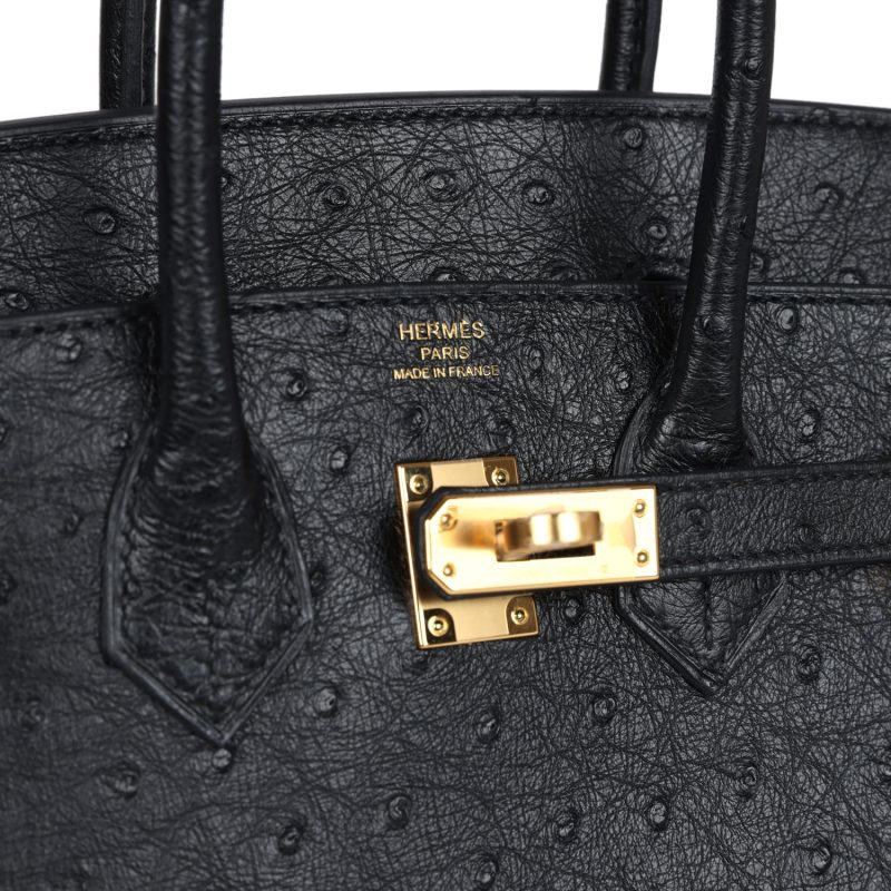 Hermes Birkin Sellier 25 Black Ostrich Gold Hardware - Image 6