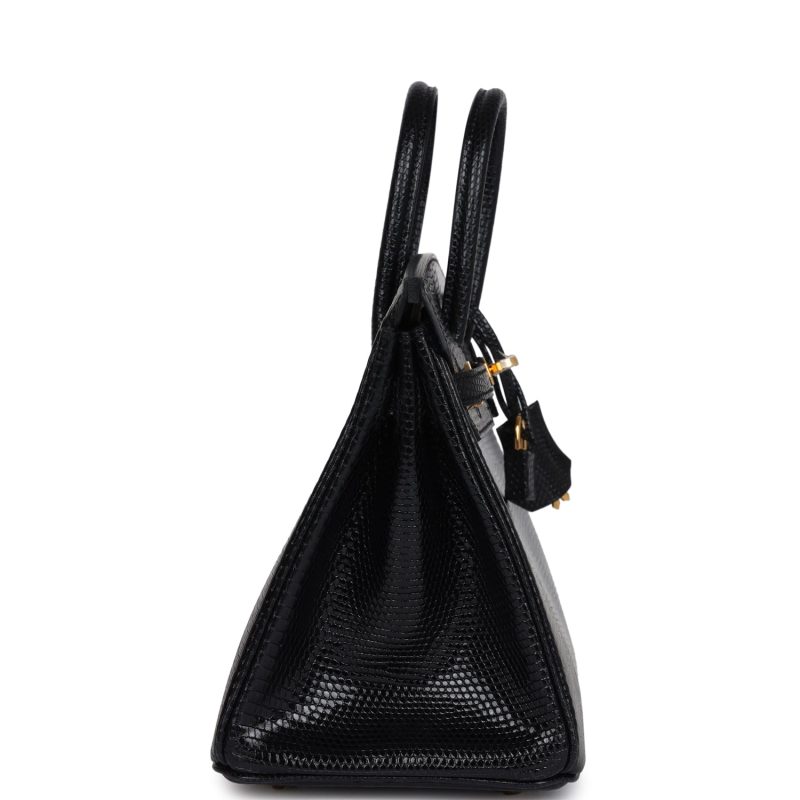 Hermes Birkin 25 Black Shiny Varanus Niloticus Lizard Gold Hardware - Image 3