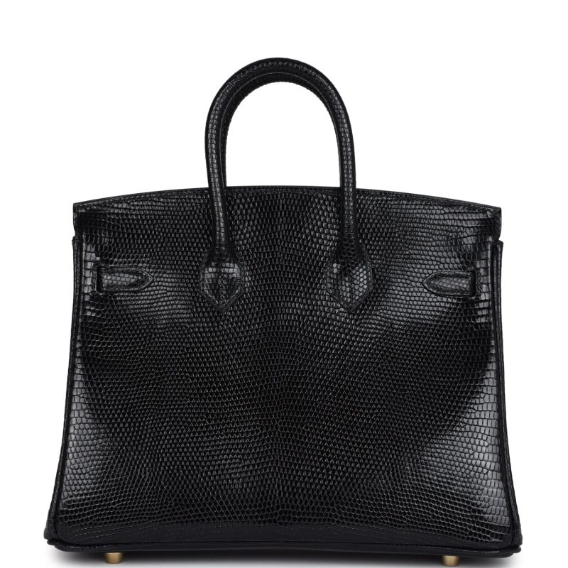 Hermes Birkin 25 Black Shiny Varanus Niloticus Lizard Gold Hardware - Image 4
