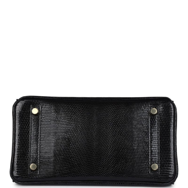 Hermes Birkin 25 Black Shiny Varanus Niloticus Lizard Gold Hardware - Image 5