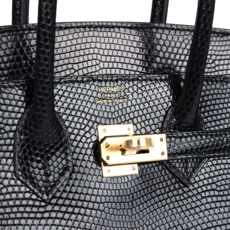 Hermes Birkin 25 Black Shiny Varanus Niloticus Lizard Gold Hardware - Image 6