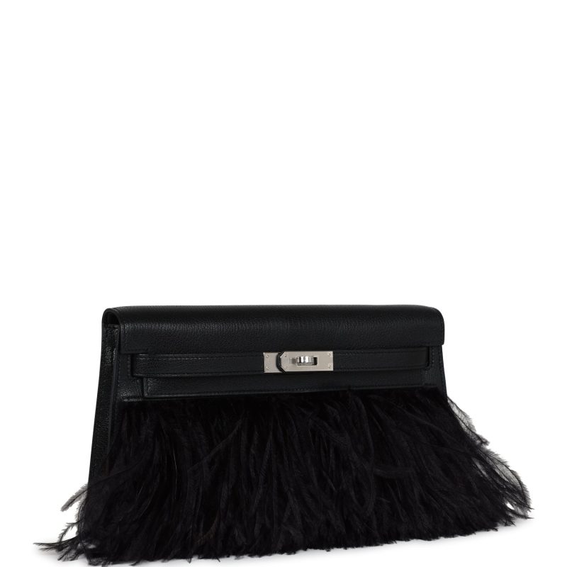 Hermes Kelly Elan Foile Chevre Chamkila and Ostrich Feather Palladium Hardware - Image 2