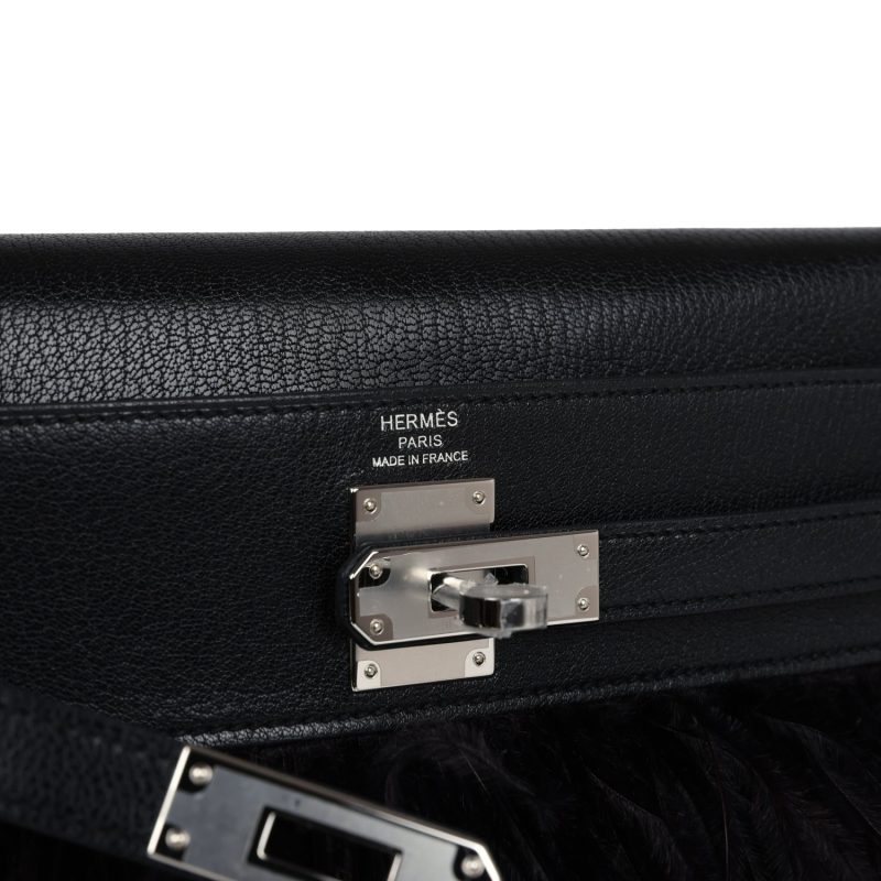 Hermes Kelly Elan Foile Chevre Chamkila and Ostrich Feather Palladium Hardware - Image 6