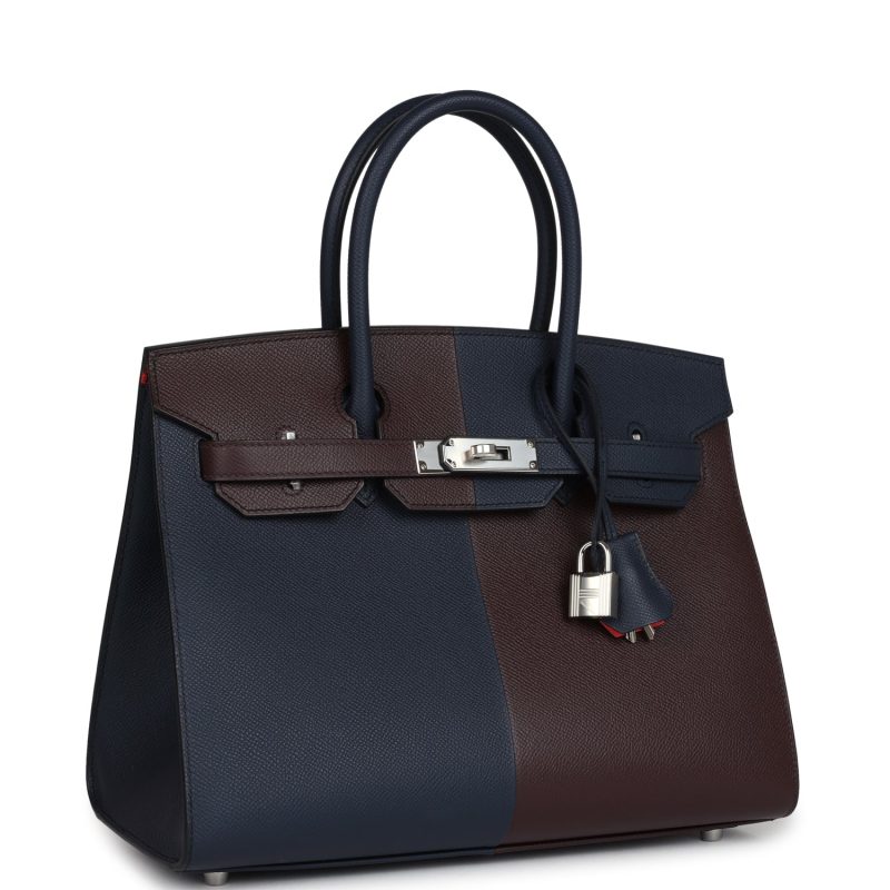 Hermes Casaque Birkin Sellier 30 Rouge Sellier and Bleu Indigo Epsom Palladium Hardware - Image 2
