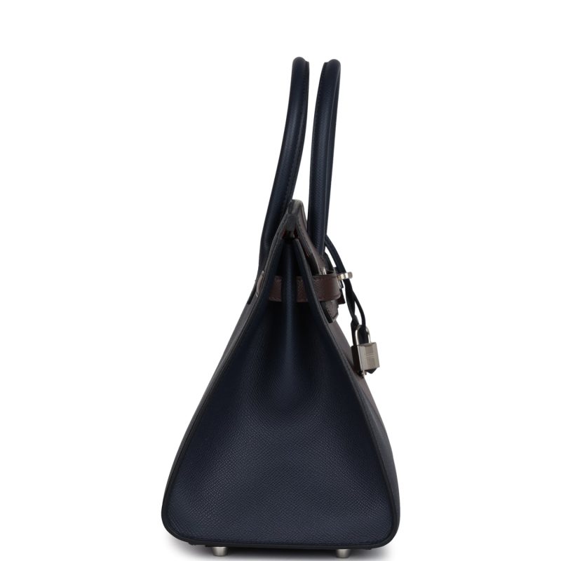 Hermes Casaque Birkin Sellier 30 Rouge Sellier and Bleu Indigo Epsom Palladium Hardware - Image 3