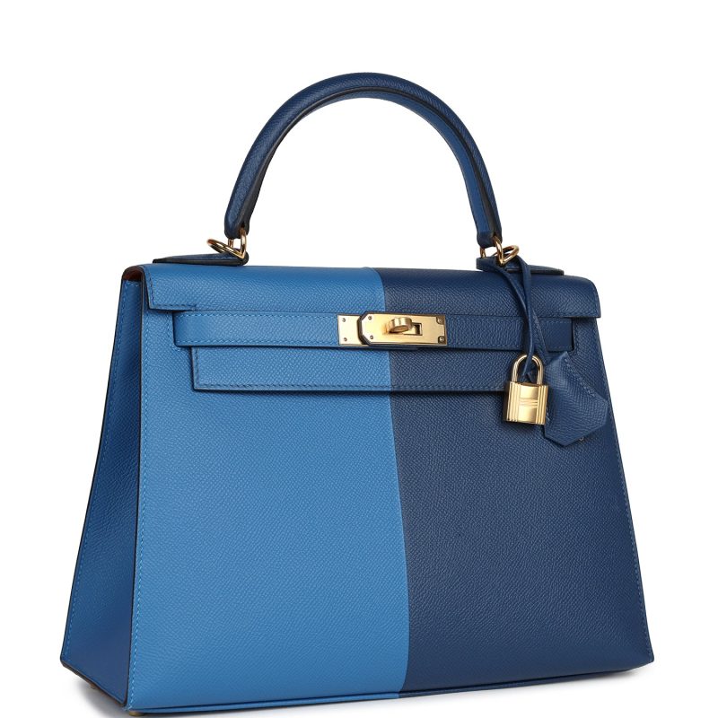 Hermes Kelly Sellier 28 Casaque Deep Bleu and Mykonos Epsom Gold Hardware - Image 2
