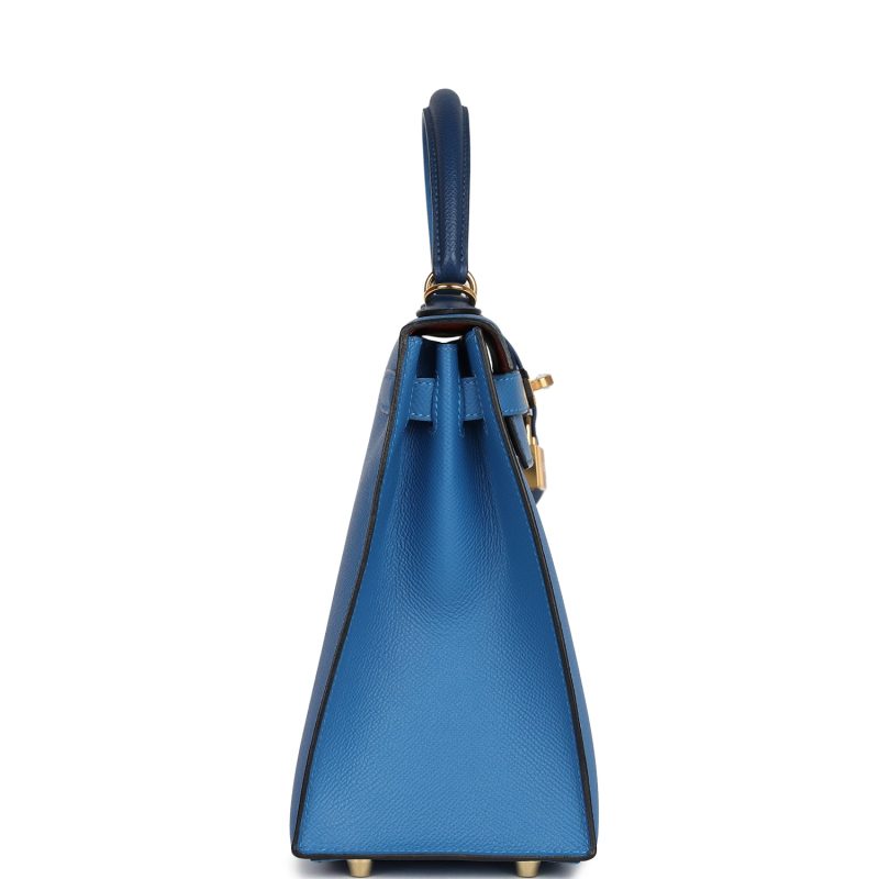 Hermes Kelly Sellier 28 Casaque Deep Bleu and Mykonos Epsom Gold Hardware - Image 3
