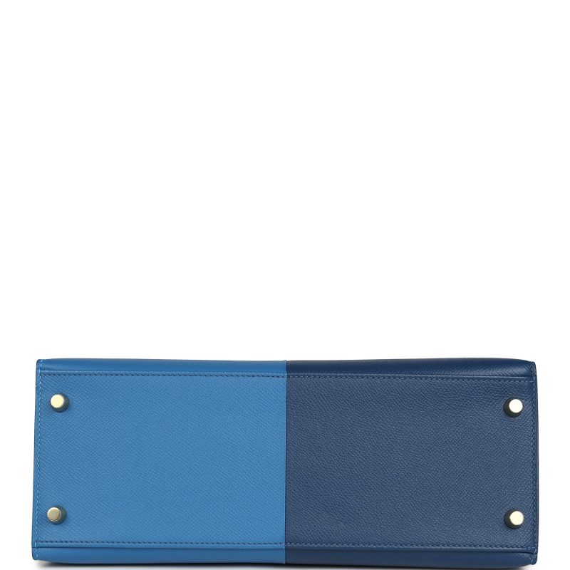 Hermes Kelly Sellier 28 Casaque Deep Bleu and Mykonos Epsom Gold Hardware - Image 5