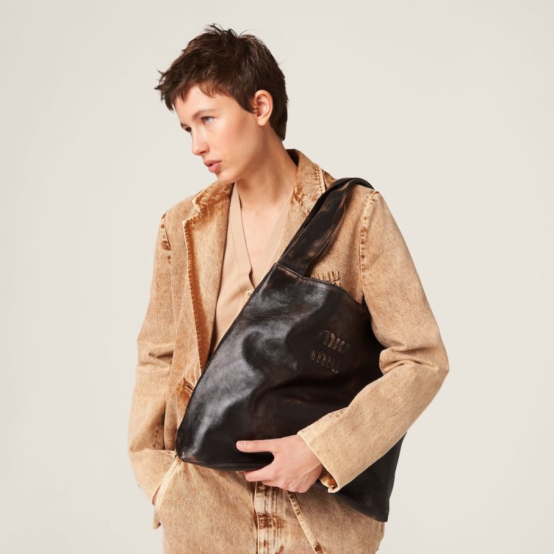 Nappa hobo bag with logo - Image 2
