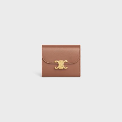 SMALL FLAP WALLER TRIOMPHE IN SHINY CALFSKIN BRONZE