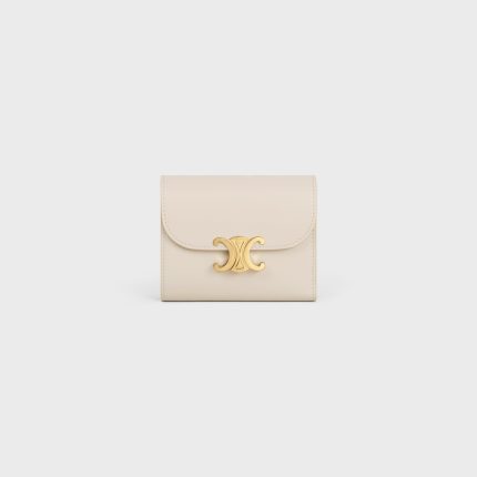 SMALL FLAP WALLER TRIOMPHE IN SHINY CALFSKIN PALE BEIGE