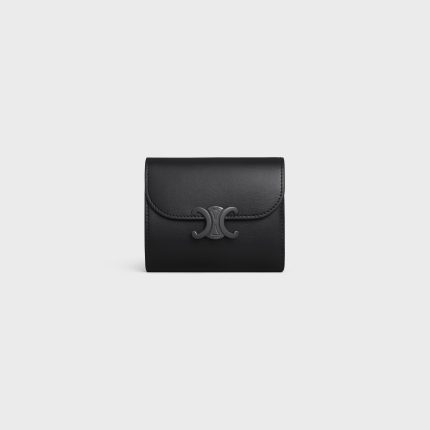 SMALL FLAP WALLER TRIOMPHE IN SHINY CALFSKIN BLACK / BLACK