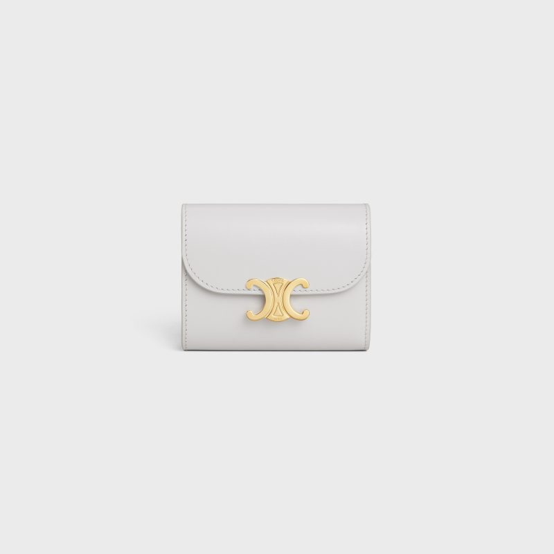 SMALL FLAP WALLER TRIOMPHE IN SHINY CALFSKIN CLOUDY GREY
